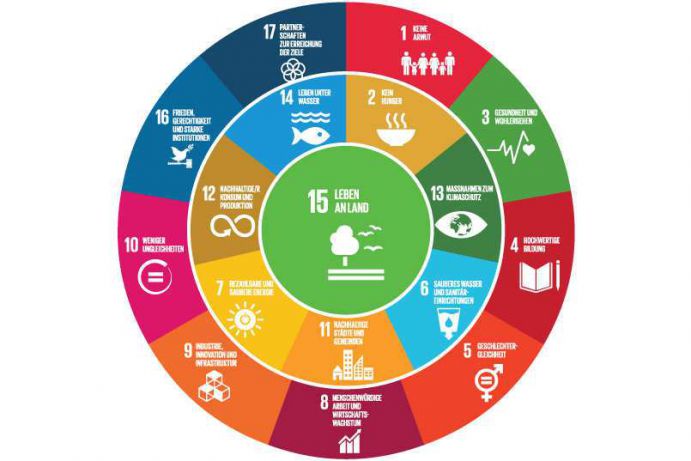 Beziehungen der SDG im Themenfeld "Land ist begrenzt - Wie gehen wir damit um?" Am 9. und 10. Mai 2017 diskutierten mehr als 500 Expertinnen und Experten auf dem 13. Forum für Nachhaltigkeit des Bundesministeriums für Bildung und Forschung (BMBF) die Umsetzung der globalen Nachhaltigkeitsziele. Unter dem Motto "Was tun mit der Agenda 2030!" thematisierte die Konferenz die Umsetzung der 17 Ziele (Sustainable Development Goals – SDG) der Vereinten Nationen.
In den Workshops ging es darum, die wichtigsten Konflikte und Synergien für die Umsetzung der Nachhaltigkeitsziele zu identifizieren und erste Handlungsempfehlungen zu entwickeln. Im Workshop "W3: Land ist begrenzt - Wie gehen wir damit um?" stand SDG 15 im Fokus der Diskussion.