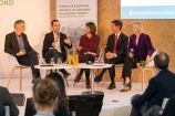 Andreas Oschlies (GEOMAR), Oliver Geden (Stiftung Wissenschaft und Politik, SWP), Lili Fuhr (Heinrich Böll Stiftung), Mark Lawrence (IASS) und die Moderatorin Conny Czymoch bei der German Science Hour „Failing the carbon budget", Deutscher Pavillon, COP 23, Bonn