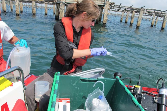 Dr. Julia Busch taking samples