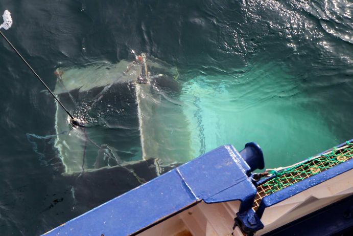 Besatzungsmitglieder ziehen ein Multinetz an Bord Es besteht aus fünf Netzen, mit denen die Forscher über fünf verschiedene Horizonte der Wassersäule hauptsächlich Zooplankton fangen.
Am 6. Juni 2014 ist das Forschungsschiff Polarstern mit 52 wissenschaftlichen Expeditionsteilnehmerinnen und –teilnehmern von Institutionen aus fünf Ländern sowie 43 Crewmitgliedern Richtung Arktis starten. Ziel ist die Framstraße im Seegebiet zwischen Grönland und Spitzbergen.
Die Polarstern ist eines der leistungsfähigsten Polarforschungsschiffe der Welt. Eigens für die Arbeiten in den Polarmeeren konzipiert, hat sie seit 1982 bereits über 50 Expeditionen in Arktis und Antarktis abgeschlossen. Bis zu 53 Wissenschaftler arbeiten an Bord gemeinsam mit maximal 44 Crewmitgliedern zusammen. Sie erforschen die Arktis von der Atmosphäre über das Eis durch die Wassersäule bis zum Grund der Tiefsee in mehreren Kilometern Meerestiefe.Die Polarstern ist im Besitz der Bundesrepublik Deutschland, vertreten durch das Bundesministerium für Bildung und Forschung, wird betrieben vom Alfred-Wegener-Institut, dem Helmholtz-Zentrum für Polar- und Meeresforschung und von der Reederei Laeisz bereedert.
