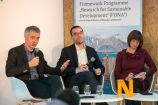 Andreas Oschlies (GEOMAR), Oliver Geden (Stiftung Wissenschaft und Politik, SWP) und Lili Fuhr (Heinrich Böll Stiftung), German Science Hour „Failing the carbon budget", Deutscher Pavillon, COP 23, Bonn