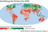 Perspektive Erde: Entwicklung der Ernte bis 2050 Land ist lebenswichtig und vor allem: es wird knapp! Wüstenbildung, Waldrodung und Übernutzung nehmen zu. So konkurrieren die Nahrungsmittelproduktion und der Anbau nachwachsender Energierohstoffe national und weltweit um produktives Nutzland. Damit sind Konflikte vorprogrammiert.
Hier ist es Aufgabe der Forschung, Wege zu entwickeln, mit denen dieser scheinbare Gegensatz aufgelöst werden kann. Dazu brauchen wir neue Ideen. So müssen Lösungsansätze in der Landwirtschaft, in Kommunal- und Stadtplanung und in der Forstwirtschaft sowie im Naturschutz und Wassermanagement künftig stärker ineinander greifen. Dazu brauchen wir eine neue Art des wissenschaftlichen Arbeitens.
Das Bundesministerium für Bildung und Forschung (BMBF) hat deshalb die Fördermaßnahme „Nachhaltiges Landmanagement“ initiiert. Im Mittelpunkt stehen Regionen, die besonders stark unter Veränderungen leiden – sei es in Madagaskar oder in deutschen Regionen, die vom demografischen Wandel besonders betroffen sind. Das BMBF investiert insgesamt 115 Millionen Euro in den Jahren 2010-2016.Diese Grafik stammt aus der aktuellen Ausgabe von Perspektive Erde „Wem gehört das Land?“, die BMBF-geförderte Projekte zum nachhaltigen Landmanagement präsentiert.