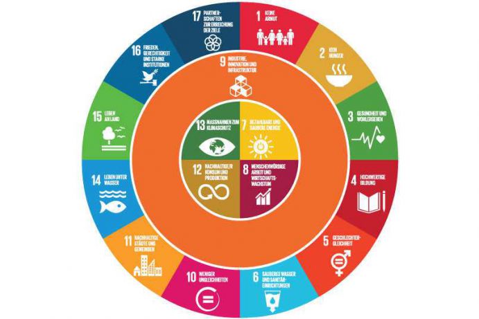Beziehungen der SDG im Themenfeld "Erneuerbare Energie zur stofflichen Nutzung von CO2" Am 9. und 10. Mai 2017 diskutierten mehr als 500 Expertinnen und Experten auf dem 13. Forum für Nachhaltigkeit des Bundesministeriums für Bildung und Forschung (BMBF) die Umsetzung der globalen Nachhaltigkeitsziele. Unter dem Motto "Was tun mit der Agenda 2030!" thematisierte die Konferenz die Umsetzung der 17 Ziele (Sustainable Development Goals – SDG) der Vereinten Nationen.
In den Workshops ging es darum, die wichtigsten Konflikte und Synergien für die Umsetzung der Nachhaltigkeitsziele zu identifizieren und erste Handlungsempfehlungen zu entwickeln. Im Workshop "W1: Erneuerbare Energie zur stofflichen Nutzung von CO2" standen die SDG 7, 8, 12 und 13 im Fokus der Diskussion.