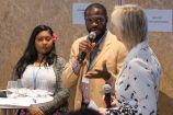 Genevieve Jiva (PICAN), Jean Paul Brice Affana (Germanwatch) und die Moderatorin Conny Czymoch bei der German Science Hour „Transformation - turning the climate tide", Deutscher Pavillon, COP 23, Bonn