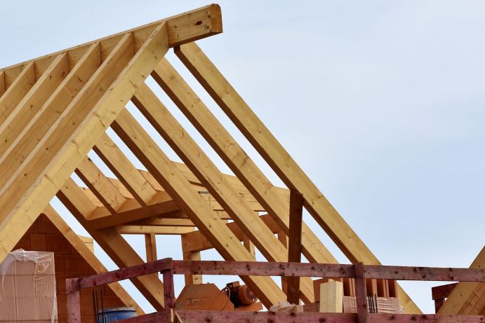 A roof truss under construction