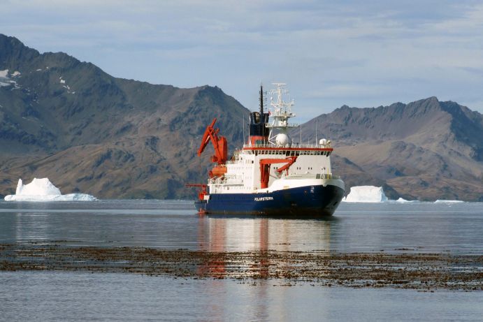 Research vessel POLARSTERN in the Cumberland Bay of South Georgia.