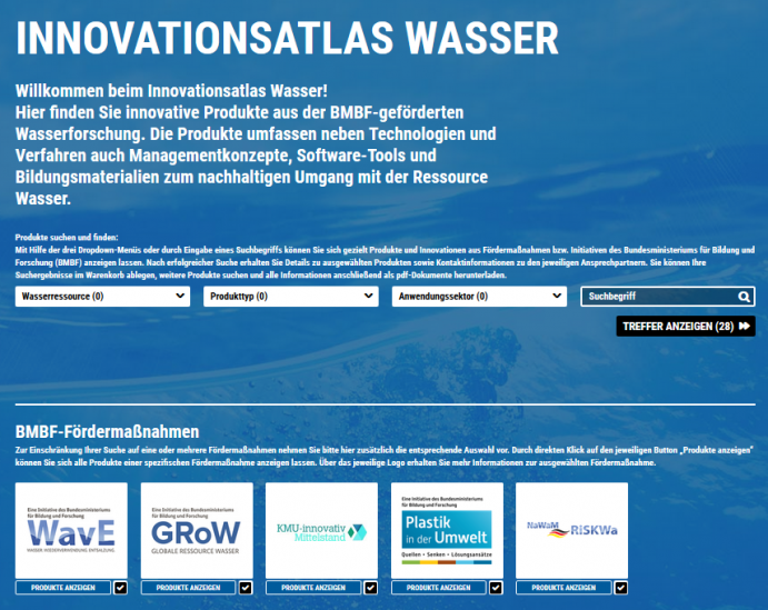 Screenshot des Innovationsatals Wasser