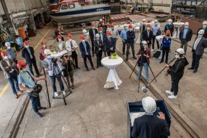 Feierliche Kiellegung der Uthörn II auf der Fassmer-Werft im niedersächsischen Berne Kiellegung der Uthörn II