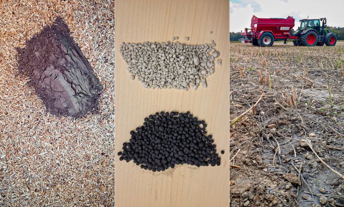 Mixing rock flour with feedstock for biochar and applying it to fields by agricultural vehicles results in accelerated plant growth.