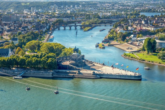 The 2024 status seminar in Koblenz marks the 50th anniversary of the bilateral cooperation in water technology. Koblenz, view of the Deutsches Eck