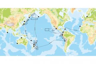 Route of the research vessle Sonne since its commissioning from December 2014 to May 2017